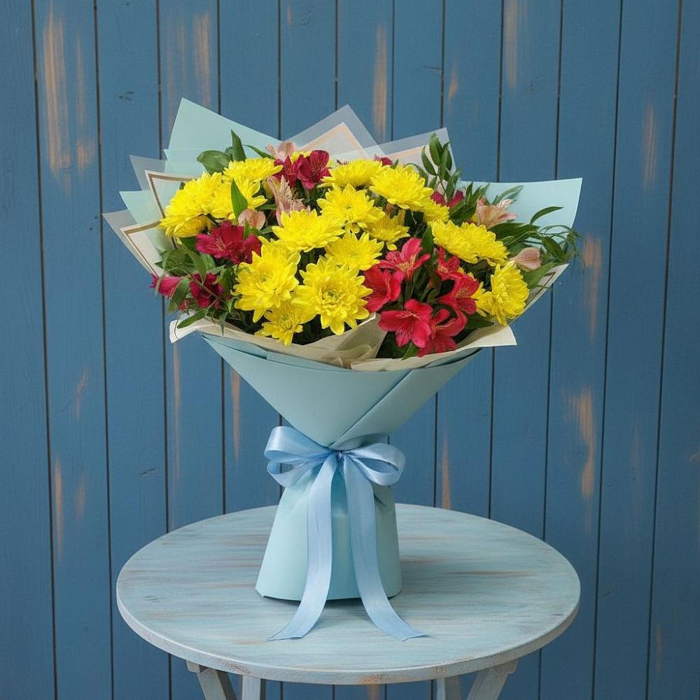 Букет цветов из: Альстромерии и Хризантемы в Лукерьино
