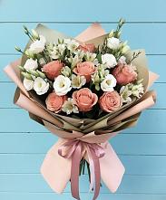 Букет цветов из:  Розы, Альстромерии и Лизиантусы в Лукерьино