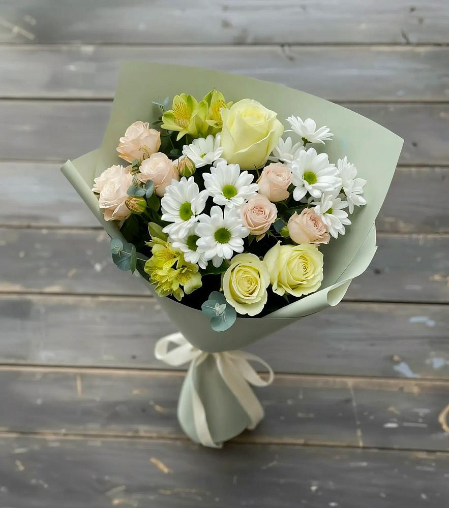 Букет цветов из: Альстромерии, Розы и Хризантемы в Лукерьино