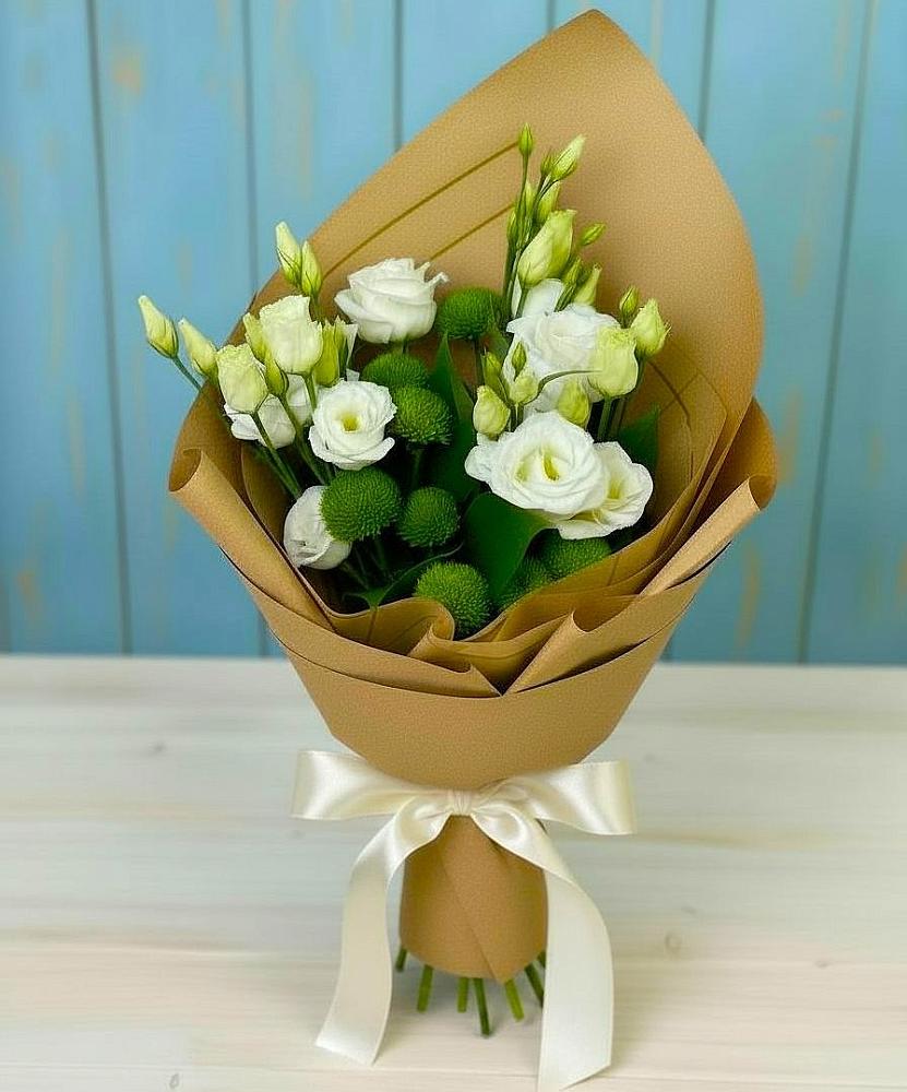 Букет цветов из: Хризантемы и Лизиантусы в Лукерьино