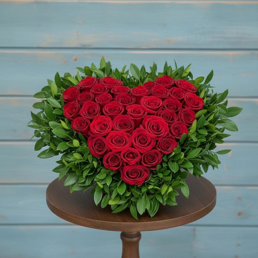 Цветочная композиция из Розы в виде сердца в Лукерьино