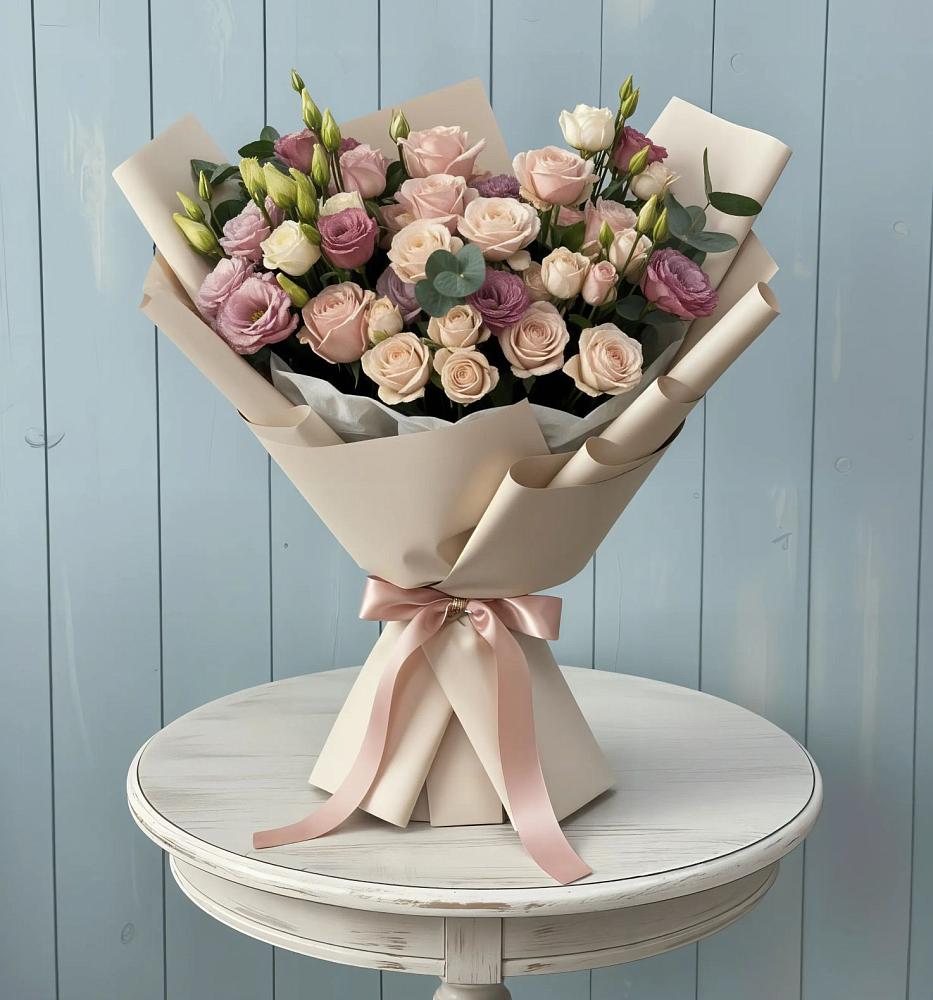 Букет цветов из: Розы и Лизиантусы в Лукерьино