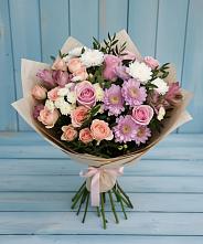 Букет цветов из:  Хризантемы, Розы и Альстромерии в Лукерьино