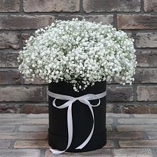 Цветочная композиция из Гипсофила в шляпной коробке в Лукерьино