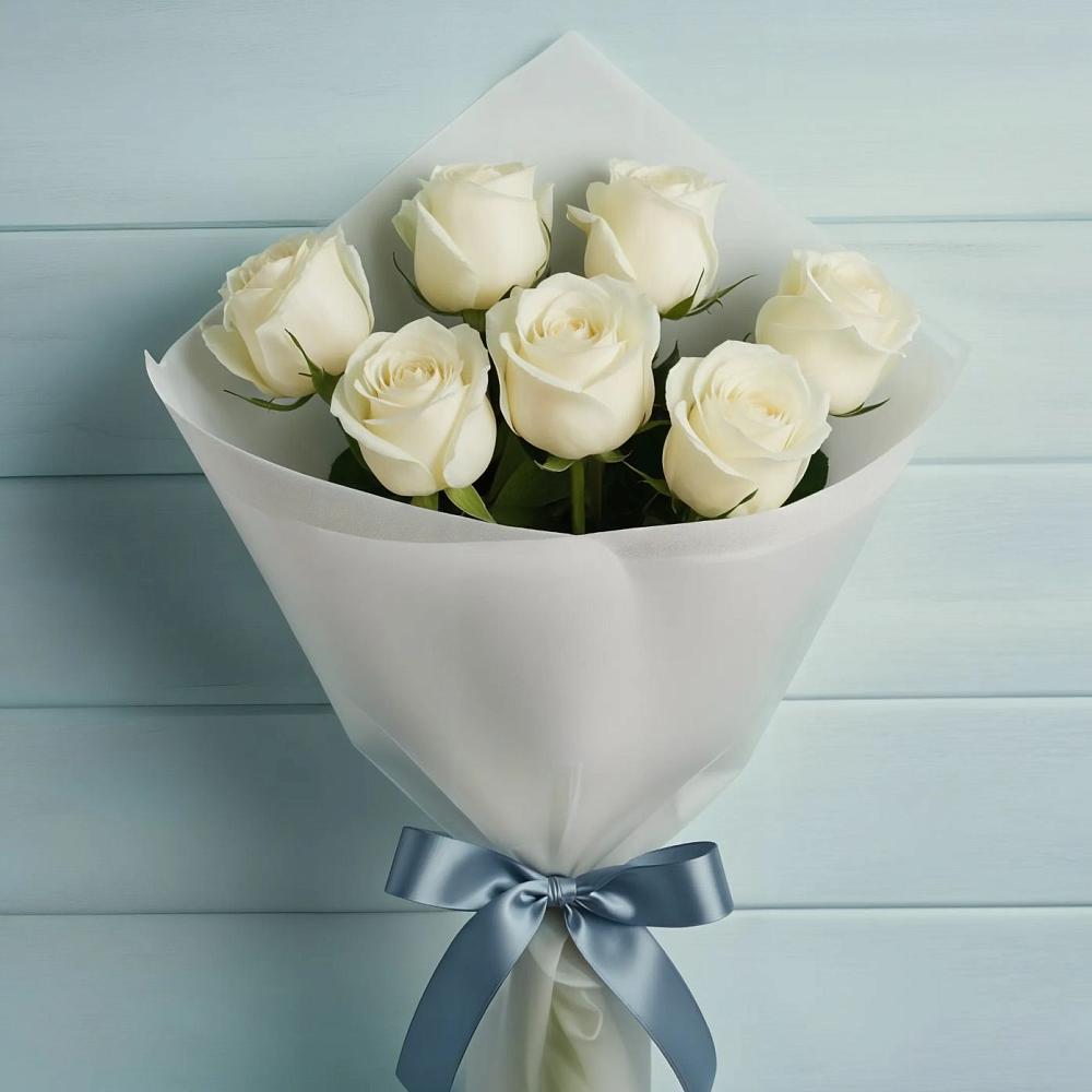 Букет 7 Белых роз Эдлесс Лав в Лукерьино